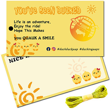 Paper Card, Greeting Card, Thank You Card, Rectangle with Space Duck & Word Nice Ride, with Jute Twine, Sun, 87.5x50mm, 100pcs/set