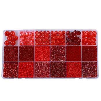 DIY 18 Style Resin & Acrylic Beads Jewelry Making Finding Kit, Round & Rice & Tube, Red, 6.5~7x2~12x1.5~11.5mm, Hole: 0.7~2mm