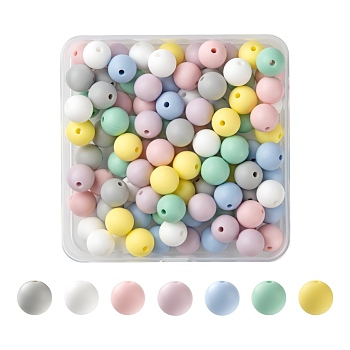 7 Colors Food Grade Eco-Friendly Silicone Beads, Chewing Beads For Teethers, DIY Nursing Necklaces Making, Round, Mixed Color, 12mm, Hole: 2mm, 100pcs/box