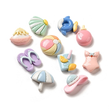 Beach Theme Opaque Resin Decoden Cabochons, Umbralla & Flip Flops & Shell, Mixed Shapes, Mixed Color, 14~22x15~24x5~7mm