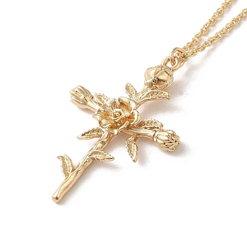 304 Stainless Steel Cross with Flower Pendant Necklaces for Women, Golden, 17.40 inch(44.2cm),