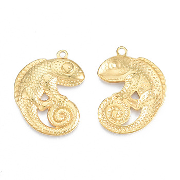 Ion Plating(IP) 201 Stainless Steel Pendants, Lizard, Real 18K Gold Plated, 30x24.5x3mm, Hole: 1.8mm