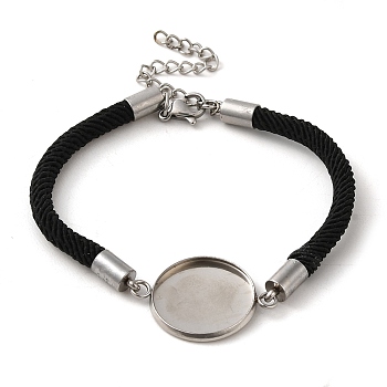 Milan Cord & 304 Stainless Steel Bracelets Making, with Round Tray, Black, Tray: 18mm, 7-3/8 inch(18.8cm)