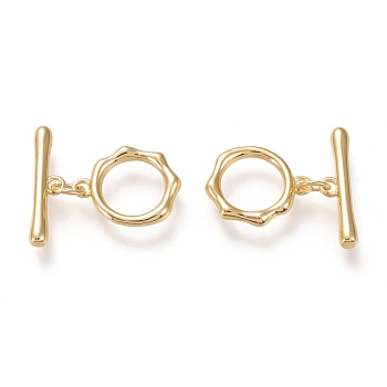 Brass Toggle Clasps, Long-Lasting Plated, Ring & Bar, Real 18K Gold Plated, Ring: 16x13x2mm, Hole: 1.6mm, Bar: 20x5x2.8mm, Hole: 1.6mm