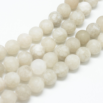 Natural White Jade Bead Strands, Dyed, Frosted, Round, Gainsboro, 8~9mm, Hole: 1mm, about 46~48pcs/strand, 14.9 inch