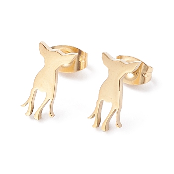 Deer Shape 304 Stainless Steel Stud Earrings for Women, Golden, 12x6mm, Pin: 0.7mm