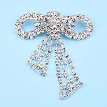 Crystal Rhinestone Bowknot Lapel Pin, Creative Brass Badge for Backpack Clothes, Silver, 71x61x62.5mm, Pin: 0.6mm