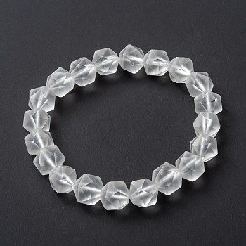 Frosted Glass Beads Stretch Bracelets, Faceted, Polygon, Clear, Beads: 9~9.5x9~9.5mm, Inner Diameter: 2-1/8 inch(5.4cm)