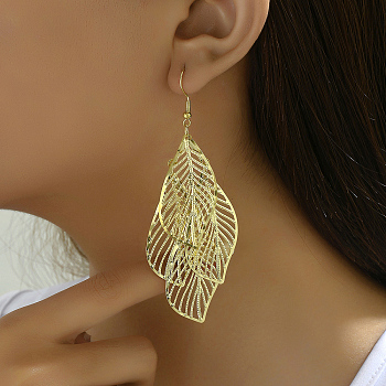 Gold Plated Leaf Tassel Long Earrings, Leaf