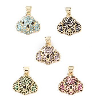 Brass Micro Pave Cubic Zirconia Pendants, Real 16K Gold Plated, Dog Charms, Mixed Color, 16x17x6.5mm, Hole: 5x3.5mm.