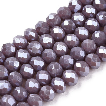 Electroplate Glass Beads Strands, Pearl Luster Plated, Faceted, Rondelle, Old Rose, 2.3~2.7x2mm, Hole: 0.4mm, about 150~155pcs/strand, 32~33cm