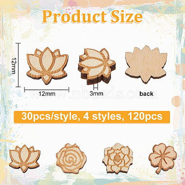 Olycraft 120 pièces 4 styles perles en bois gravées au laser(WOOD-OC0003-51)-2