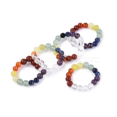 Adjustable Natural Mixed Gemstone Bead Stretch Finger Rings(RJEW-N056-01)-2