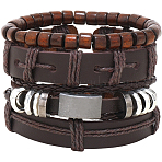 1Pc Cowhide & Imitation Leather Cord Knitted Multi-strand Bracelets, Alloy Link Bracelets, Rectangle, 3-1/2x1-5/8 inch(9x4cm)(AJEW-GF0011-50F)