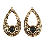 Spray Painted 304 Stainless Steel & Resin Pendants, Teardrop Charm, Real 18K Gold Plated, Ion Plating(IP), Long-Lasting Plated, Black, 49x28.5x7.5mm, Hole: 2mm(STAS-G398-17G-01)