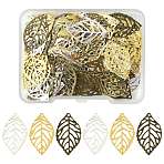 100Pcs 3 Colors Iron Filigree Joiners Pendants, Etched Metal Embellishments, Leaf, Mixed Color, 23.5x13.5~14x0.2~0.4mm, Hole: 1mm(IFIN-FS0001-60)