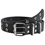 1Pc Star Eyelet PU Leather Waist Belts for Jeans, with Alloy Clasps, Platinum, Black, 1110x33mm(AJEW-CL0005-63)