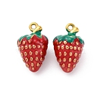 304 Stainless Steel Enamel Pendants, Ion Plating(IP), Real 18K Gold Plated, Strawberry Charms, Red, 17x11.5x11.5mm, Hole: 1.2mm(STAS-B085-42G-04)