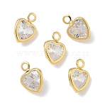 Brass Micro Pave Cubic Zirconia Pendants, Heart Charms, Nickel Free, Real 18K Gold Plated, Clear, 8x6x2.5mm, Hole: 1.2mm(KK-Z136-18G-01)