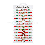 Christmas Alloy Enamel Pendant Link Bracelets, Glass Beads Braided Bead Bracelets for Women, with Waxed Cord, Colorful, 7-1/8~9-1/8 inch(18~23cm)(FS-WG9F6E2-01)