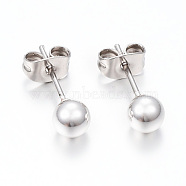 304 Stainless Steel Stud Earrings, Hypoallergenic Earrings, with Ear Nuts, Round, Silver, 16x5mm, Pin: 0.8mm, 12pairs/card(EJEW-H353-03S-5MM)