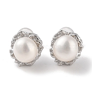 Sterling Silver Stud Earrings, with Natural Pearl, Jewely for Women, Flower, Platinum, 11x10mm(EJEW-C087-08D-P)