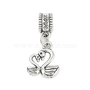 Rack Plating Brass European Dangle Charms, Double Swan Large Hole Pendants, Lead Free & Cadmium Free, Antique Silver, 22mm, Hole: 4.5mm(KK-R200-18AS)