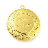 Rack Plating Brass Locket Pendants, Photo Frame Pendants for Necklaces, Cadmium Free & Lead Free, Flat Round Charm, Real 18K Gold Plated, 36x32.5x6.5mm, Hole: 2mm, Inner Diameter: 24.5mm(KK-M263-03G)