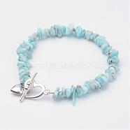 Natural Larimar Beaded Bracelets, with Alloy Toggle Clasps, Heart, 8-1/4 inch(208mm)(BJEW-JB02681-01)