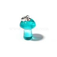 Lampwork Pendants, Mushroom Charms, Platinum, Dark Turquoise, 25x15mm(MUSH-PW0001-007J)