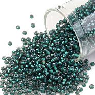 TOHO Round Seed Beads, Japanese Seed Beads, (270F) Matte Teal Lined Crystal, 11/0, 2.2mm, Hole: 0.8mm, about 3000pcs/10g(X-SEED-TR11-0270F)