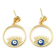 Cubic Zirconia Evil Eye Dangle Stud Earring with Enamel, Real 18K Gold Plated Brass Earrings, Cadmium Free & Lead Free, Blue, 30x20mm(KK-C026-24G)