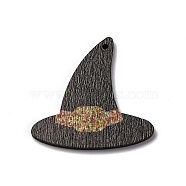 Single Face Printed Wood Pendants, Hallowmas's Day Charms, Hat, 37x36.5x2mm, Hole: 1.6mm(WOOD-B009-01J)