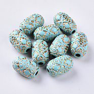 Plating Acrylic Beads, Golden Metal Enlaced, Oval, Dark Turquoise, 21.5x13.5mm, Hole: 3.5mm, about 195pcs/500g(OACR-S029-109)