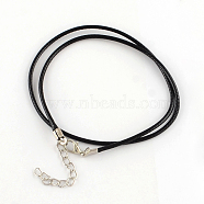 Waxed Cotton Cord Necklace Making, with Alloy Lobster Claw Clasps and Iron End Chains, Platinum, Black, 17.4 inch(44cm)(X-MAK-S032-1.5mm-101)