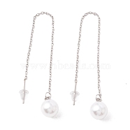 Long Chain with Plastic Pearl Dangle Stud Earrings, 304 Stainless Steel Ear Thread for Women, Stainless Steel Color, 105mm, Pin: 1mm(EJEW-A067-11P)