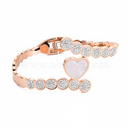 Natural Shell Heart Open Cuff Bangle, Stainless Steel Hinged Bangle with Polymer Clay Rhinestone for Women, Rose Gold, Inner Diameter: 1-7/8x2-3/8 inch(4.8x6.1cm)(BJEW-N017-002RG)