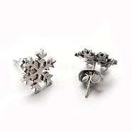 304 Stainless Steel Ear Studs, Hypoallergenic Earrings, Snowflake, Stainless Steel Color, 12x12mm, Pin: 0.8mm(X-EJEW-P045-01P)