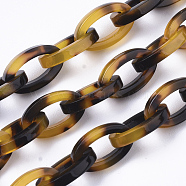 Two Tone Cellulose Acetate(Resin) Cable Chains, Flat Oval, for Jewelry Making, Goldenrod, Link: 15x9x2.5mm(KY-T020-02A)