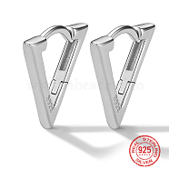 Triangle Rhodium Plated 925 Sterling Silver Hoop Earrings, with 925 Stamp, Platinum, 13x15mm(JU6121-1)