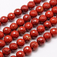 Natural Red Jasper Beads Strands, Faceted, Round, FireBrick, 12mm, Hole: 1mm, about 33pcs/strand, 15.75 inch(X-G-G542-12mm-15)