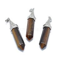 Natural Tiger Eye Pointed Pendants, with Alloy Findings, Bullet, Platinum, 61x14.5x12.5mm, Hole: 3.5x
7.5mm(G-G795-01P-19)