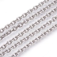 201 Stainless Steel Cable Chains, Diamond Cut Chains, Unwelded, Faceted, Oval, Stainless Steel Color, 3.5mm, Links: 5x3.5x1mm(CHS-L017-23C)
