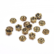 6-Petal Tibetan Style Alloy Flower Bead Caps, Cadmium Free & Lead Free, Antique Golden, 6x2mm, Hole: 1mm(X-TIBE-S220-AG-RS)
