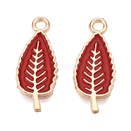 Thanksgiving Day Theme Alloy Enamel Pendants, Light Gold, Lead Free & Cadmium Free, Leaf, 22x9x1mm, Hole: 1.8mm(ENAM-T020-35P)