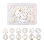 24Pcs 12 Style Natural Freshwater Shell Charms, Flat Round with Twelve Constellations, 12 Constellations, 12x1.5mm, Hole: 0.9mm, 2pcs/style(SHEL-KS0001-04)