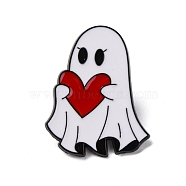 Halloween Ghost Holds Heart Zinc Alloy Enamel Pin Brooches, FireBrick, 30x23.5mm(JEWB-Q044-02B)