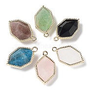 Natural Mixed Gemstone Pendants, Faceted Hexagon Charms with Rack Plating Golden Plated Brass Edge Loops, 22.5x13x6.5~7mm, Hole: 1.5~1.6mm(G-C087-03G-B)