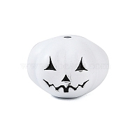 Halloween Theme Spray Painted Alloy Beads, Lead Free & Cadmium Free, Pumpkin, White, 12x12x9.5mm, Hole: 1.2mm(PALLOY-D029-03D-RS)