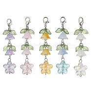 Transparent Acrylic & Glass Flower Pendant Decoration, with Zinc Alloy Lobster Claw Clasps, Mixed Color, 64mm(HJEW-JM01535)